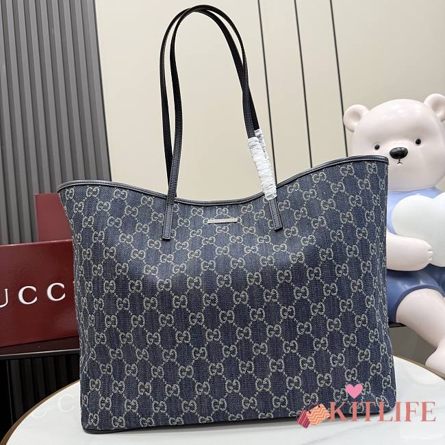 Kitlife Gucci Tribeca Large Tote Bag Dark Blue GG Denim 874745 38x29.5x13cm - 1