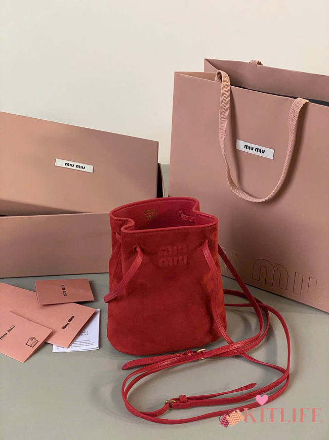 Kitlife Miu Miu Red Suede Leather Mini Bag 14×17×6cm - 1