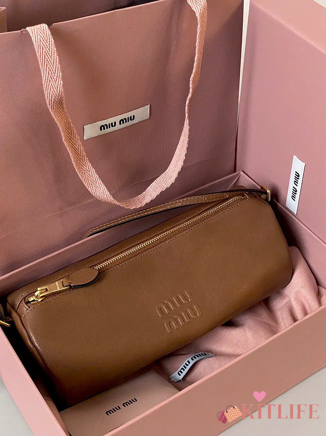 Kitlife Miu Miu Brown Nappa Leather Pouch 22×9×9cm - 1