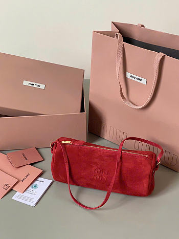 Kitlife Miu Miu Red Suede Leather Pouch 22×9×9cm