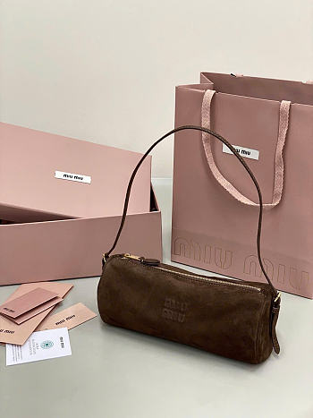 Kitlife Miu Miu Dark Brown Suede Leather Pouch 22×9×9cm 