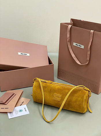 Kitlife Miu Miu Yellow Suede Leather Pouch 22×9×9cm