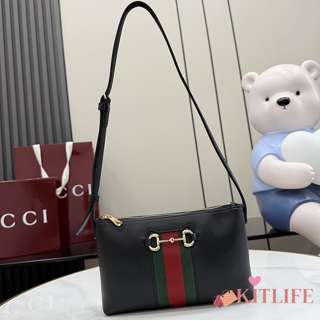 Kitlife Gucci Horsebit Web Small Shoulder Bag Black Soft Leather ‎867130 20x12.5x4.5cm - 1