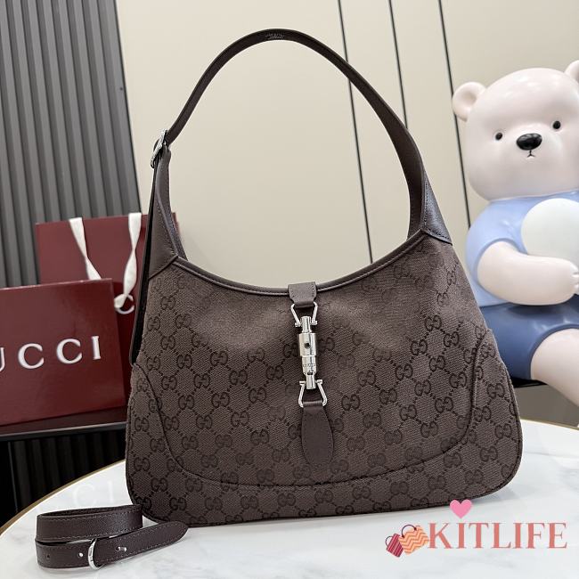 Kitlife Gucci Jackie 1961 Medium Shoulder Bag Dark Brown GG Canvas 863136 31.5x22x4.5cm - 1
