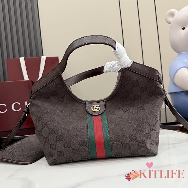 Kitlife Gucci Giglio Small Tote Bag Dark Brown GG Canvas ‎860845 25x20x15cm - 1