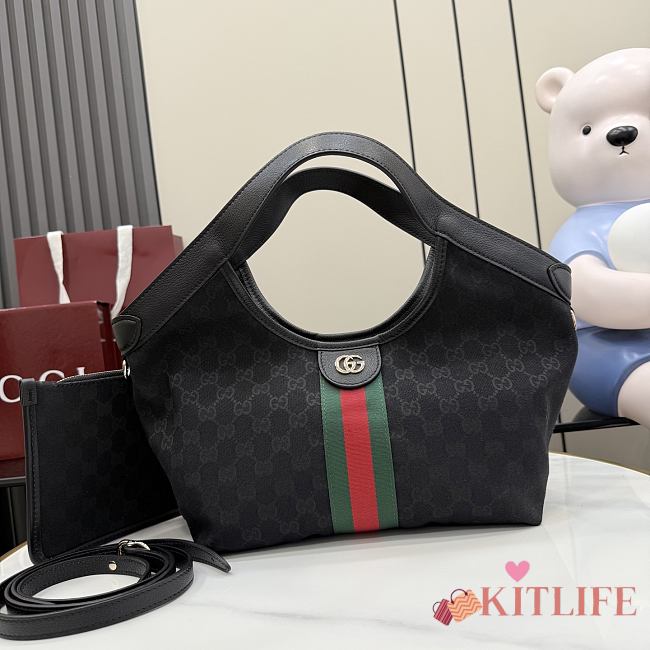 Kitlife Gucci Giglio Small Tote Bag Black GG Canvas ‎860845 25x20x15cm - 1