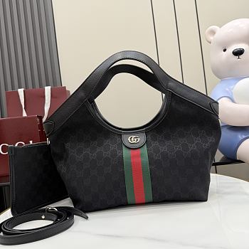 Kitlife Gucci Giglio Small Tote Bag Black GG Canvas ‎860845 25x20x15cm
