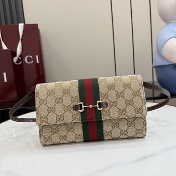 Kitlife Gucci Horsebit Web Wallet With Strap Sand & Brown GG Canvas 867120 21x12.5x4cm