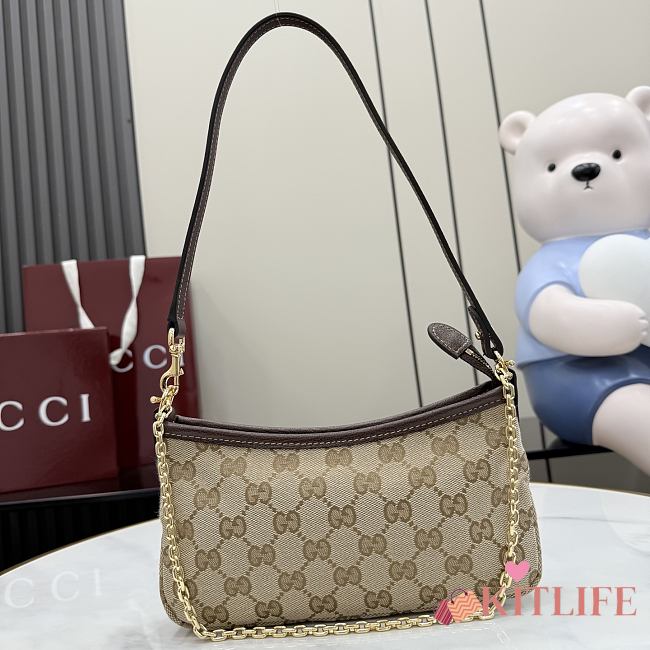 Kitlife Gucci Gossip Small Shoulder Bag Sand & Dark Brown GG Canvas 875847 21x 11.5x3cm - 1