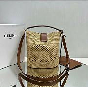 Kitlife Celine Medium Louise Bucket In Raffia Aand Calfskin in Natural/Tan 123152 23.5x24x16cm - 6
