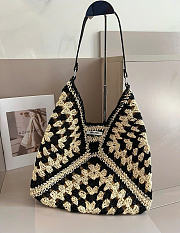 Kitlife Miu Miu Ariel Raffia Hobo Bag Black Multicolor 54x36cm - 1