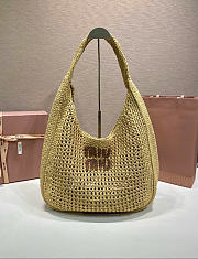 Kitlife Miu Miu Raffia Effect Woven Hobo Bag Beige 5BC164 42.5x32x9cm - 1