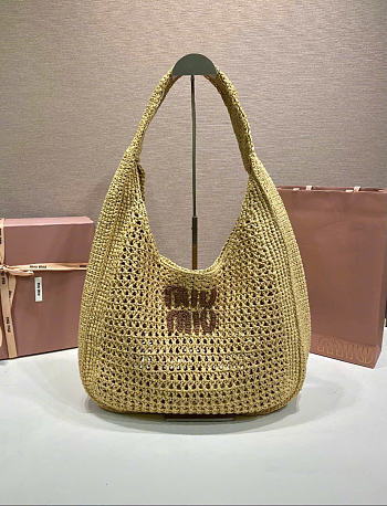 Kitlife Miu Miu Raffia Effect Woven Hobo Bag Beige 5BC164 42.5x32x9cm