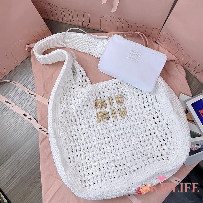 Kitlife Miu Miu Raffia Effect Woven Hobo Bag White 5BC164 42.5x32x9cm  - 1