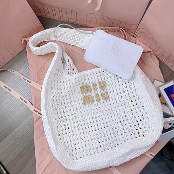 Kitlife Miu Miu Raffia Effect Woven Hobo Bag White 5BC164 42.5x32x9cm 