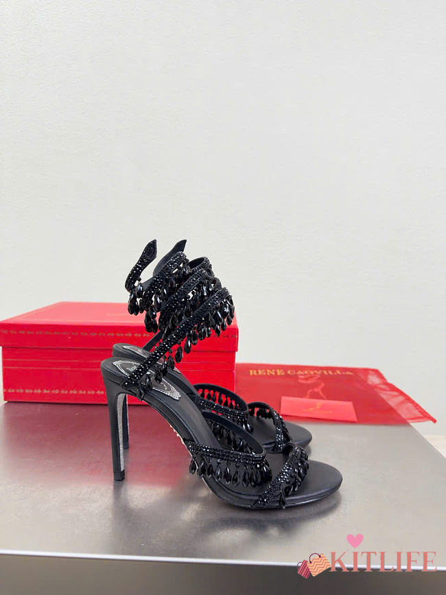 Kitlife Rene Caovilla Chandelier Black Sandals 105mm   - 1