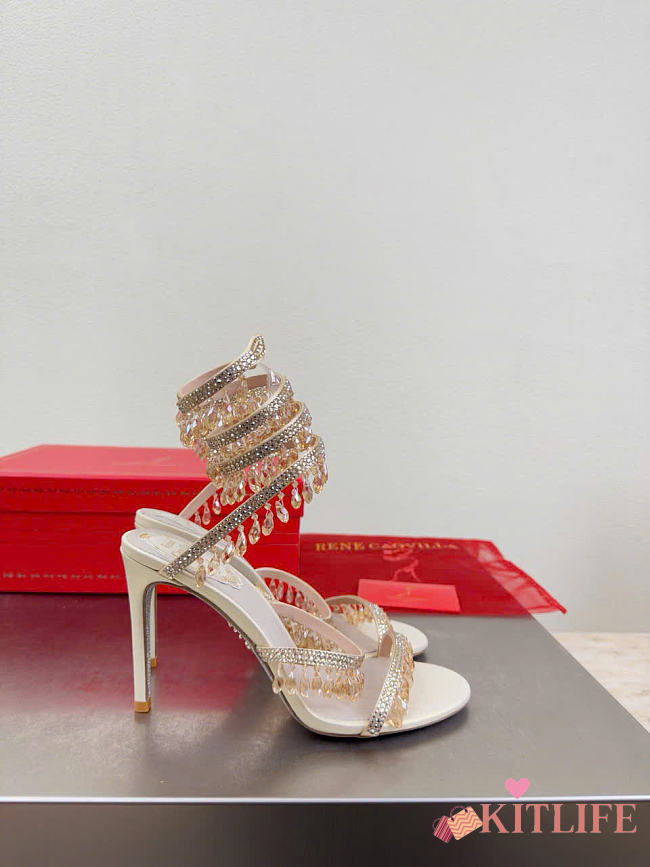 Kitlife Rene Caovilla Chandelier Beige Sandals 105mm  - 1