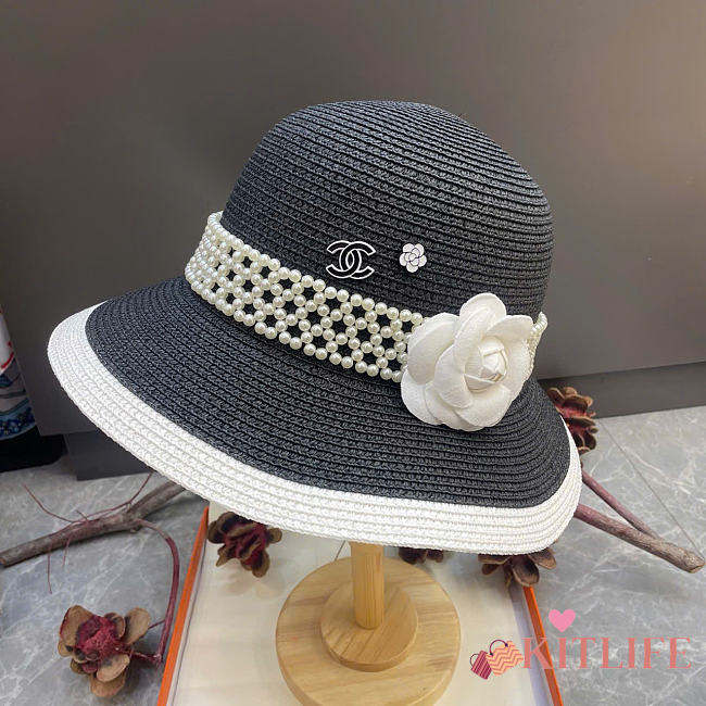 Kitlife Chanel Floral Pearl Bucket Hat Black  - 1