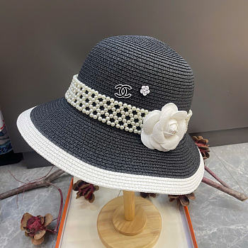 Kitlife Chanel Floral Pearl Bucket Hat Black 