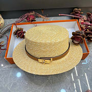 Kitlife Hermes Straw Flat-top Hat Beige & Brown - 4
