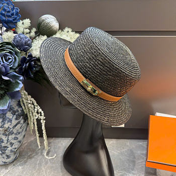 Kitlife Hermes Straw Flat-top Hat Black & Brown 