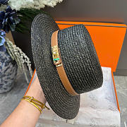 Kitlife Hermes Straw Flat-top Hat Black & Brown  - 6