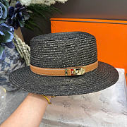 Kitlife Hermes Straw Flat-top Hat Black & Brown  - 5