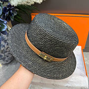 Kitlife Hermes Straw Flat-top Hat Black & Brown  - 4