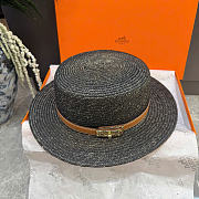 Kitlife Hermes Straw Flat-top Hat Black & Brown  - 2