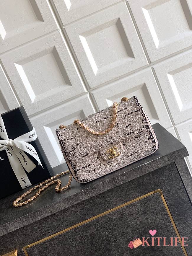 Kitlife Chanel Gemstones, Artificial Pearls & Gold-plated Metal Bag Black, Pink, Pearl White & Gold 20cm - 1