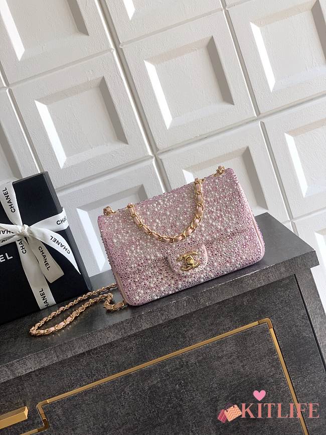 Kitlife Chanel Gemstones, Artificial Pearls & Gold-plated Metal Bag Pink, Pearl White & Gold 20cm - 1