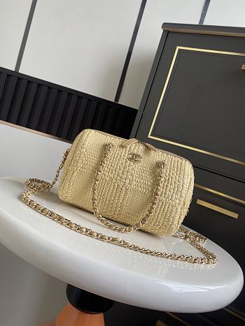 Kitlife Chanel 26P Bowling Bag Beige Braided Raffia & Gold-Tone Metal AS4474 11.5x18.5x11cm