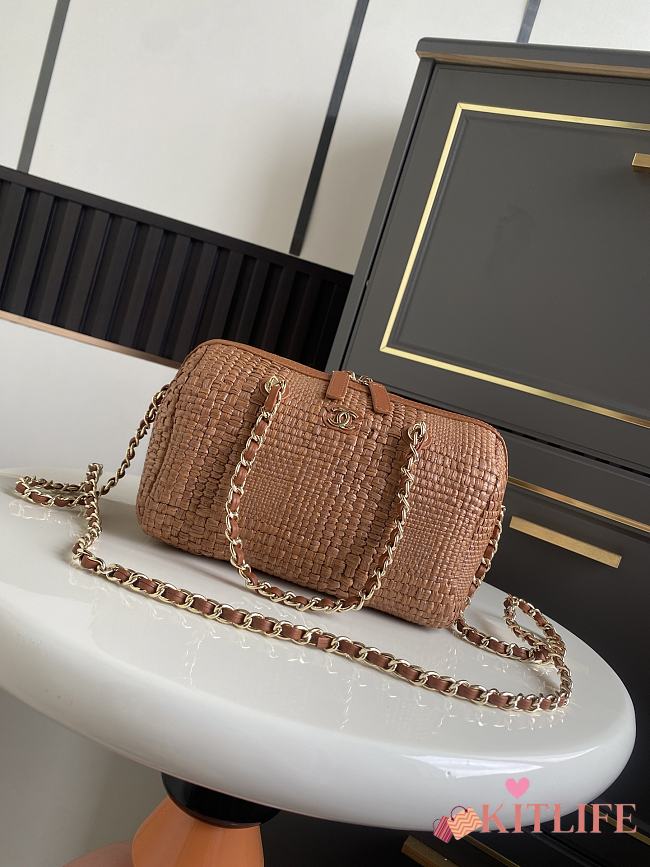 Kitlife Chanel 26P Bowling Bag Dark Brown Braided Raffia & Gold-Tone Metal AS4474 11.5x18.5x11cm  - 1