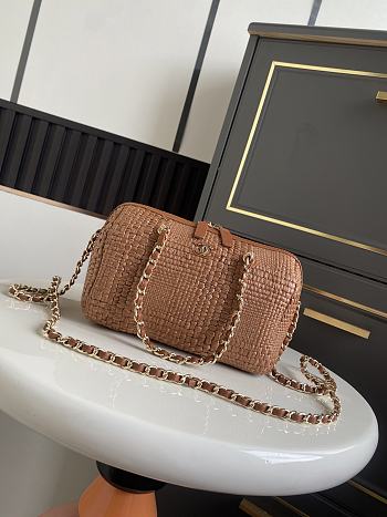 Kitlife Chanel 26P Bowling Bag Dark Brown Braided Raffia & Gold-Tone Metal AS4474 11.5x18.5x11cm 