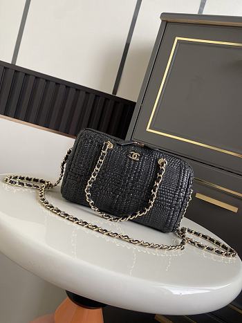 Kitlife Chanel 26P Bowling Bag Black Braided Raffia & Gold-Tone Metal AS4474 11.5x18.5x11cm 
