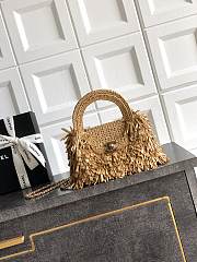 Kitlife Chanel Kelly Raffia Fringe, Wool & Gold-tone Metal Bag Dark Beige AS4416 13x19x7cm - 1