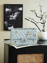 Kitlife Chanel Classic Flap Bag Light Blue Sheepskin, Glass Enamel, Gemstones, Silver &  Gold-colored metals 15.5x25.5x6.5cm - 1