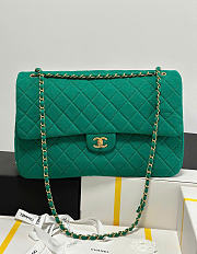 Kitlife Chanel Extra Large Classic Flap Bag Green Fabric 40x26x12cm - 1