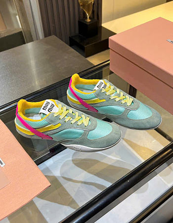 Kitlife Miu Miu Women's Green Gymnasium Low-Top Technical Fabric And Suede Sneakers