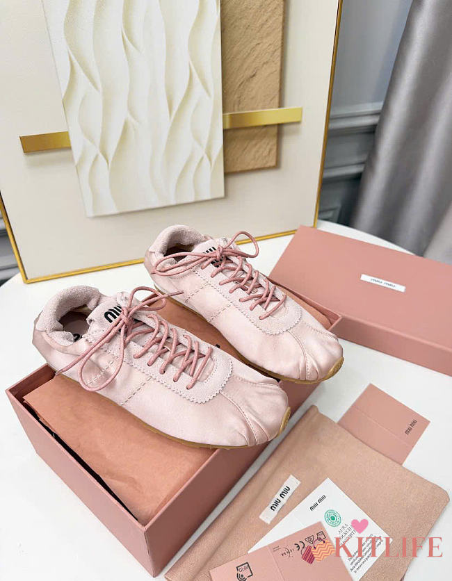 Kitlife Miu Miu Plume Satin Sneakers Light Pink - 1