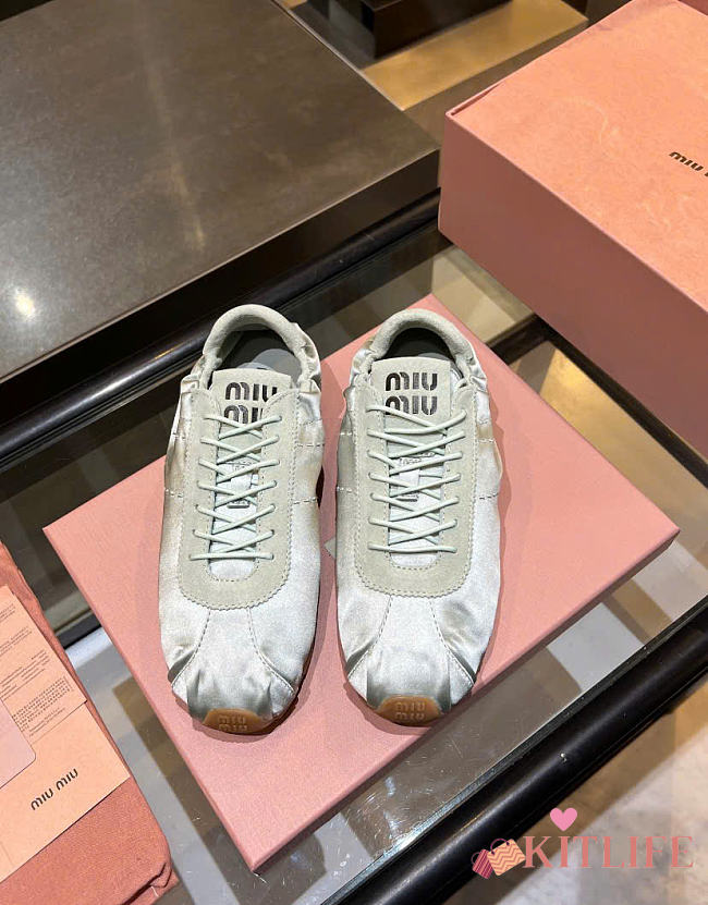 Kitlife Miu Miu Plume Satin Sneakers Silver - 1