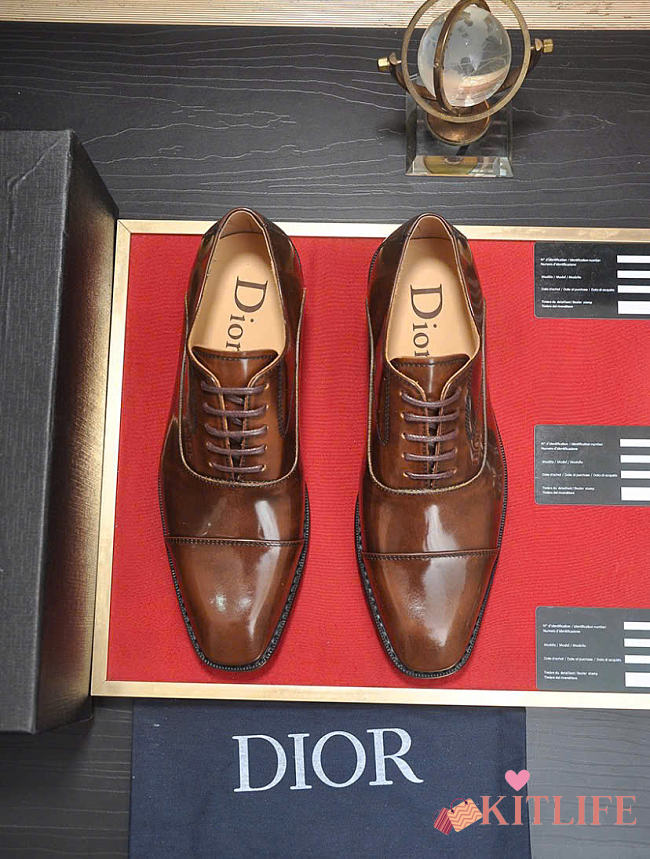 Kitlife Dior Men Oxford Shoes Deep Brown Polished Calfskin - 1