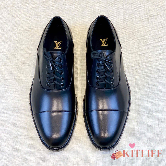 Kitlife Louis Vuitton Men Oxford Shoes Black Shiny Leather - 1