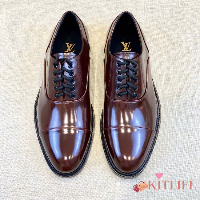 Kitlife Louis Vuitton Men Oxford Shoes Dark Brown Shiny Leather  - 1