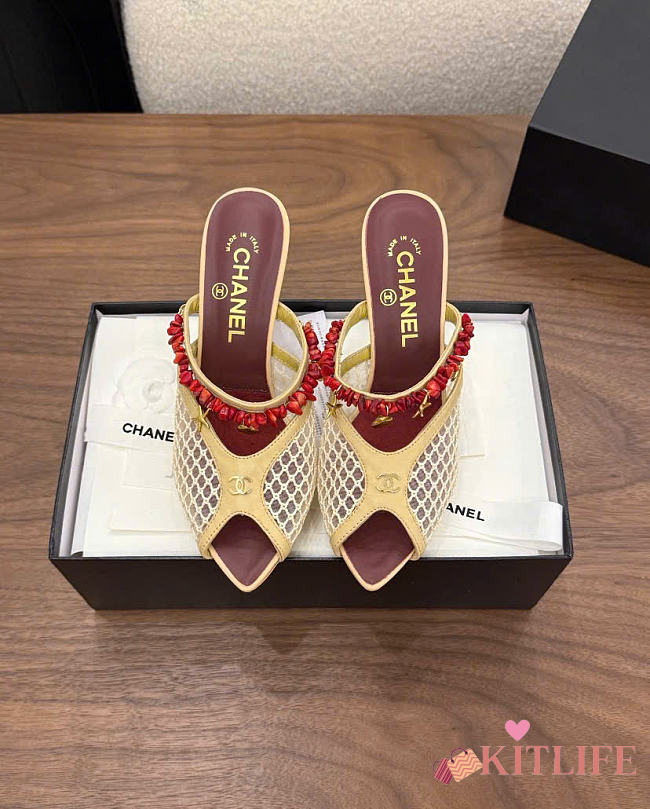Kitlife Chanel Open-toe Shoes Beige Mesh fabric, Cotton, Sheepskin, High-grade resin & Metal - 1