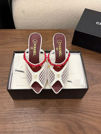 Kitlife Chanel Open-toe Shoes White Mesh fabric, Cotton, Sheepskin, High-grade resin & Metal