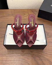 Kitlife Chanel Open-toe Shoes Burgundy Mesh fabric, Cotton, Sheepskin, High-grade resin & Metal  - 1