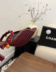 Kitlife Chanel Open-toe Shoes Burgundy Mesh fabric, Cotton, Sheepskin, High-grade resin & Metal  - 4