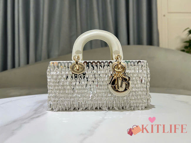 Kitlife Dior Lady D-Joy Small Embroidered Tassel Silver Bag M0613 22x12x6cm - 1