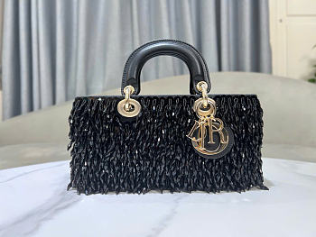 Kitlife Dior Lady D-Joy Small Embroidered Tassel Black Bag M0613 22x12x6cm 